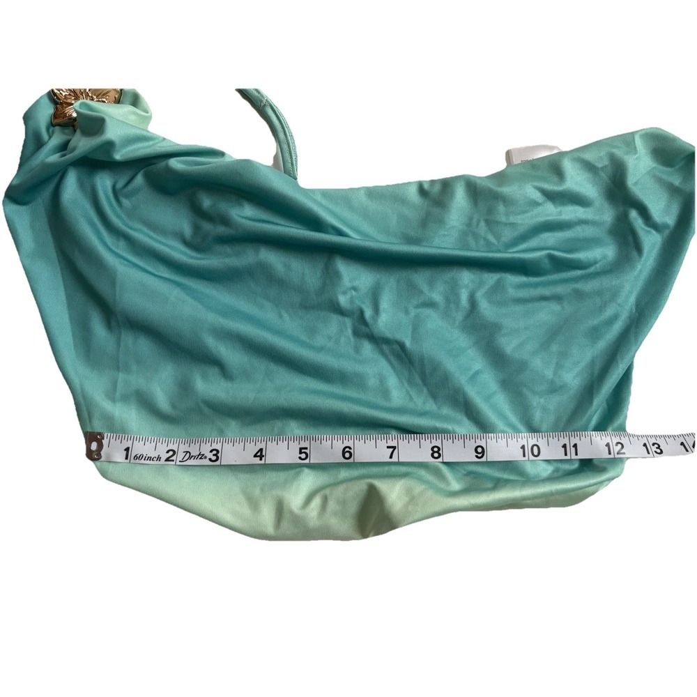 Peppermayo Teal Blue Backless Strapless Cowl Neck Crop Gold Embellished Size M - Picture 10 of 11
